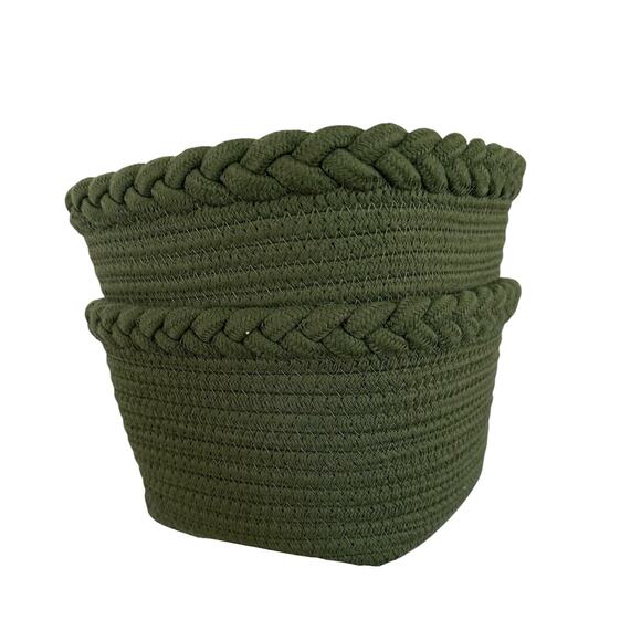 Set/3 Woven Rope Basket Green Organization Storage decor boho natural rustic bin - Picture 2 of 6
